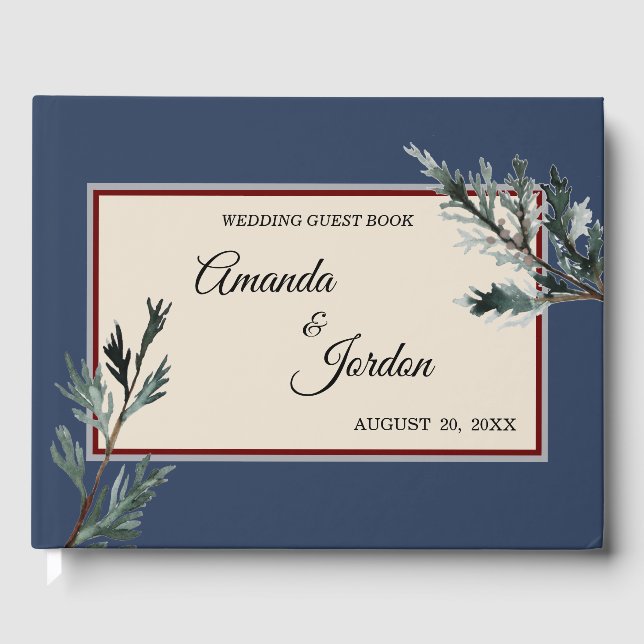 Pine Blue Winter Wedding Guest Book (Front)