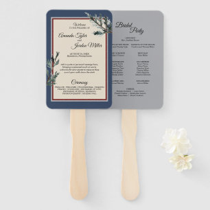 Pine Blue Winter Wedding Program Hand Fan