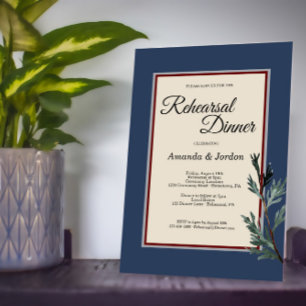 Pine Blue Winter Wedding Rehearsal Dinner Invitation
