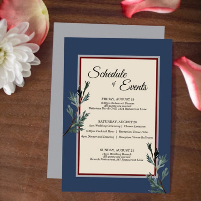 Pine Blue Winter Wedding Schedule Enclosure Card (Creator Uploaded)