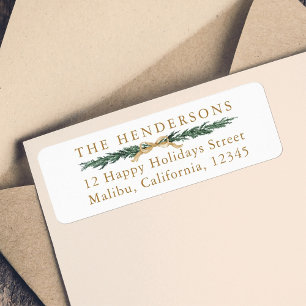Pine Border Gold & Green Christmas Return Address  Label