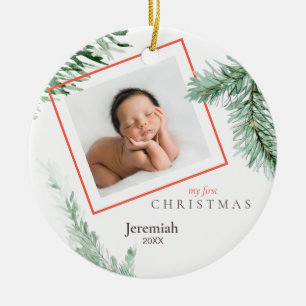 Pine Bough Child Photo My 1st Christmas Ceramic Ornament