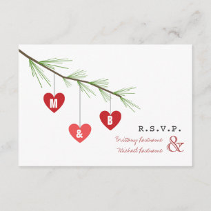 Pine Bough & Hearts Valentine's Wedding R.S.V.P. Invitation