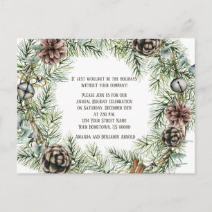 Pine Bough Wreath Pine Cones Bells String Cinnamon Postcard