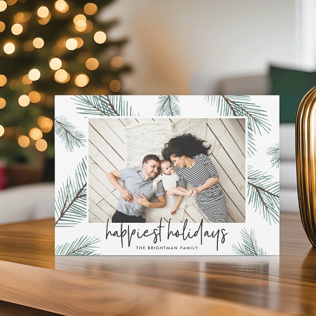 Pine Boughs | Happy Holidays Photo Holiday Card (Creator Uploaded)