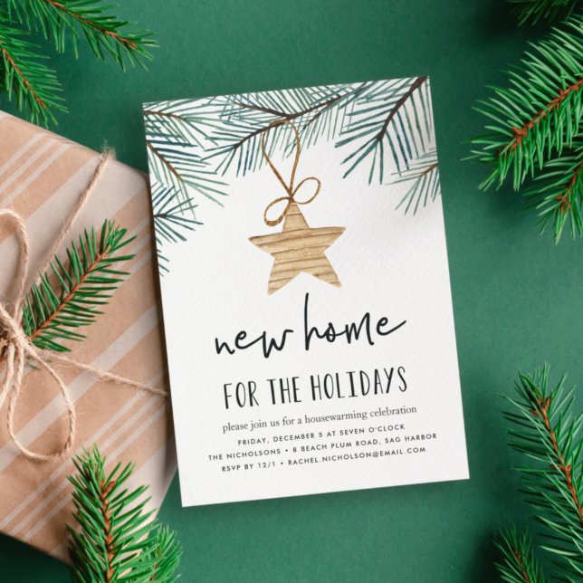 Pine Boughs Holiday Housewarming Party Invitation (Creator Uploaded)