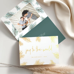 Pine Boughs   Holiday Photo Gold Foil Card