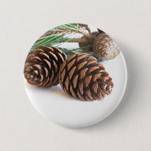 Pine branch and cones 6 cm round badge