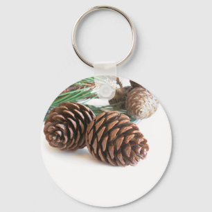 Pine branch and cones key ring