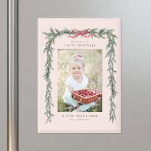 Pine Branch Frame Photo Blush Pink Christmas  Magnet