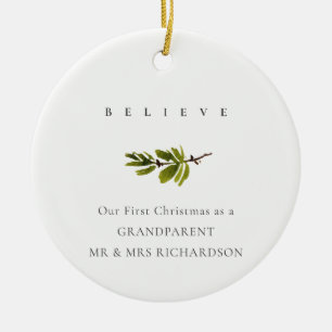 Pine Branch Our First Christmas Photo Believe Ceramic Ornament