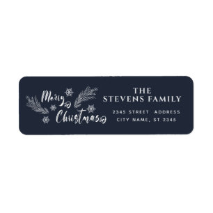 Pine branch  snowflake script Merry Christmas  Return Address Label