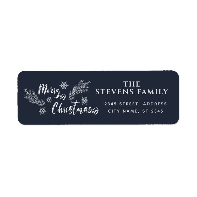 Pine branch  snowflake script Merry Christmas  Return Address Label (Front)