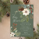 Pine Branch Winter Botanical Baby Shower  Invitation<br><div class="desc">This elegant winter holiday baby shower invitation features gorgeous pine branch with red holly berries,  white flowers and pinecones. The invitation is perfect for celebrating the upcoming mum to be during the holiday season. The overall design is festive and sophisticated,  and the invitation is sure to impress your guests.</div>