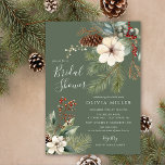 Pine Branch Winter Botanical Bridal Shower  Invitation<br><div class="desc">This elegant winter holiday bridal shower invitation features gorgeous pine branch with red holly berries,  white flowers and pinecones. The invitation is perfect for celebrating the upcoming bride during the holiday season. The overall design is festive and sophisticated,  and the invitation is sure to impress your guests.</div>