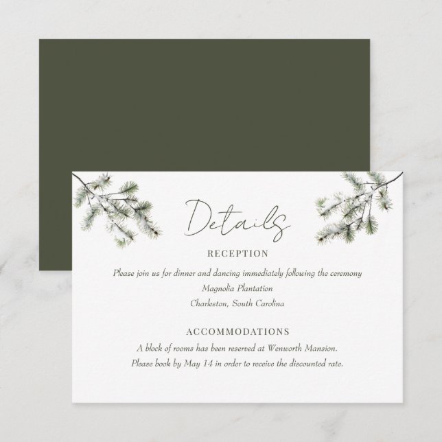 Pine Branch | Winter Forest Wedding Details  Enclosure Card (Front/Back)