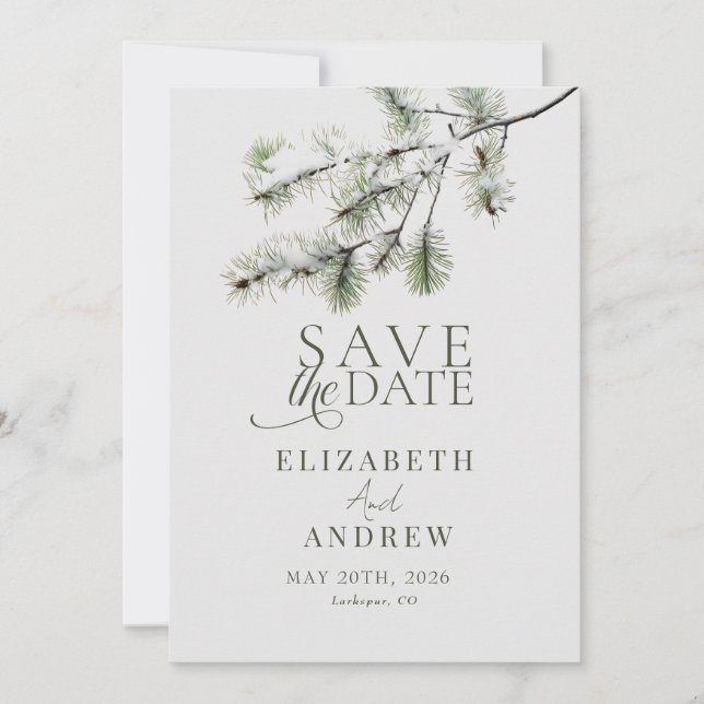 Pine Branch | Winter Forest Wedding Save The Date (Front)
