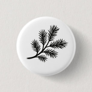Pine Branch – Winter Ink Brush Illustration on 3 Cm Round Badge