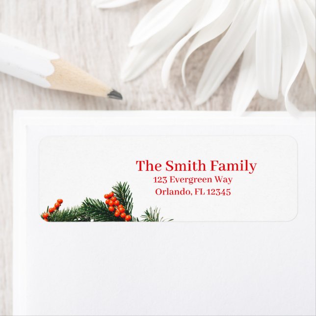 Pine Branch with Berries Return Address  Label (Insitu)