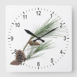 Pine branch with the cones square wall clock