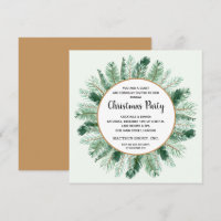 Pine Branch Wreath Christmas Party Invitations