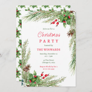 Pine Branches and Berries Christmas Party  Invitation