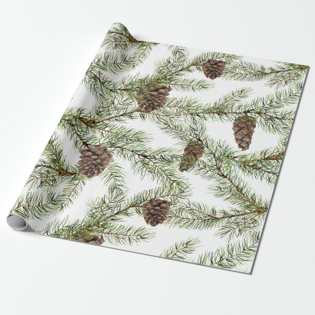 Pine branches and cones Christmas, New Year Wrapping Paper (Unrolled)
