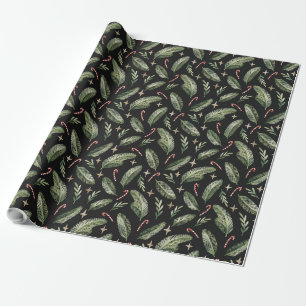 Pine Branches, Candy Canes and Stars Xmas Pattern Wrapping Paper