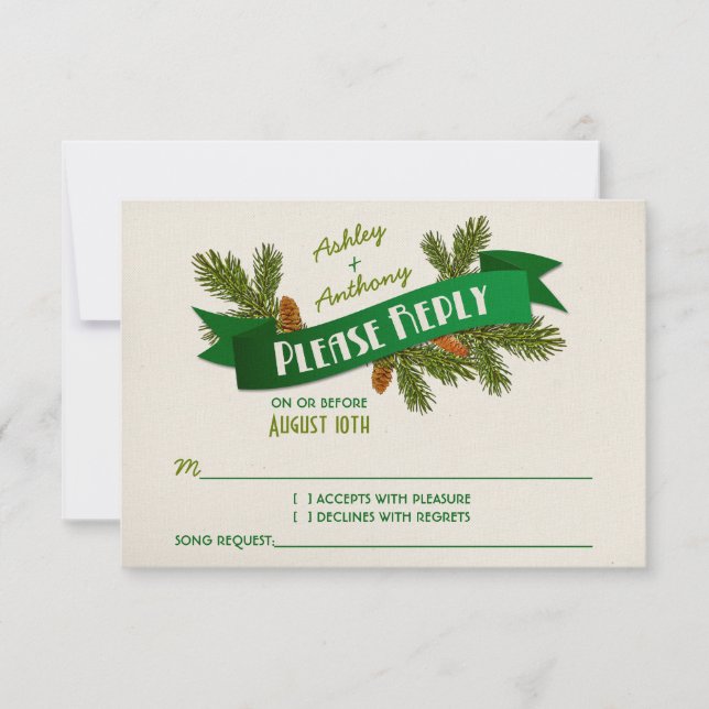 Pine Branches Cones Camping Glamping Wedding RSVP (Front)
