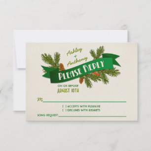 Pine Branches Cones Camping Glamping Wedding RSVP Card