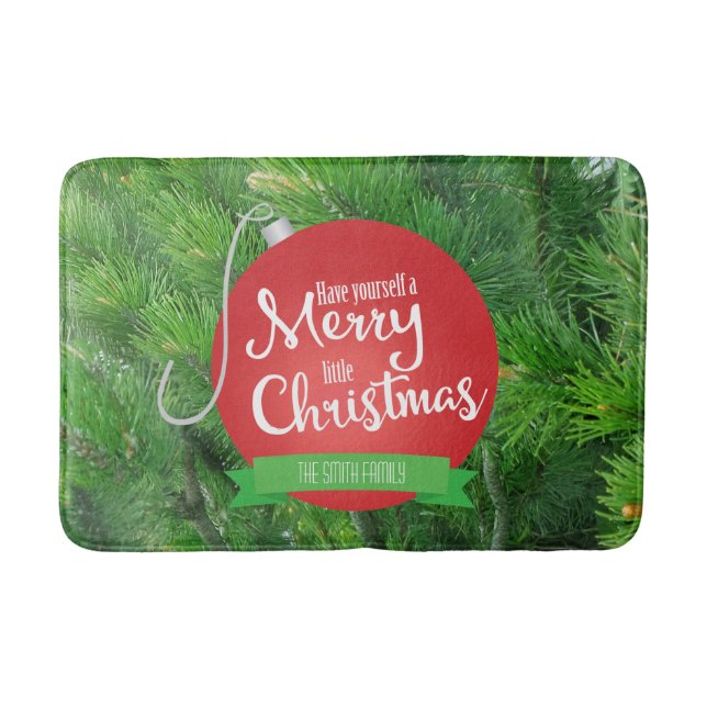 Pine Branches, Merry Little Christmas, Personalise Bath Mat (Front)