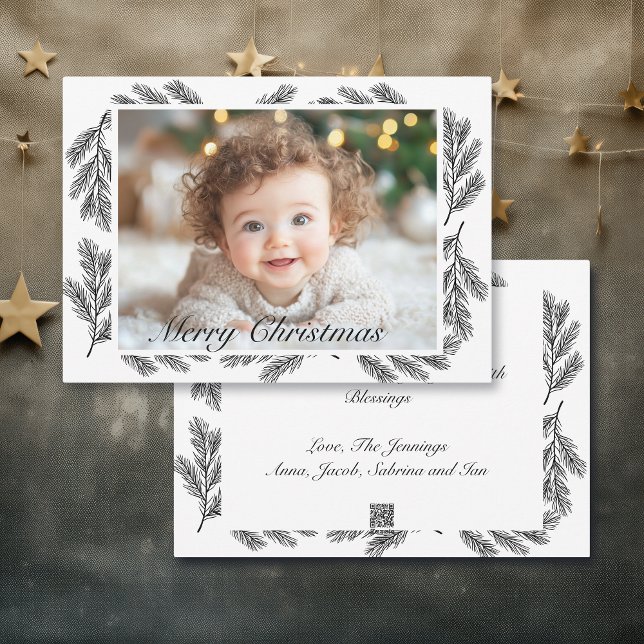 Pine Branches Personalised Photo Christmas Holiday Card (Creator Uploaded)