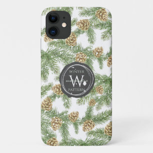 Pine Branches & Pine Cones Watercolor Pattern iPhone 11 Case