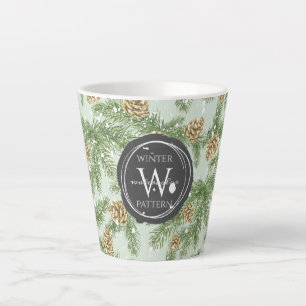 Pine Branches & Pine Cones Watercolor Pattern Latte Mug