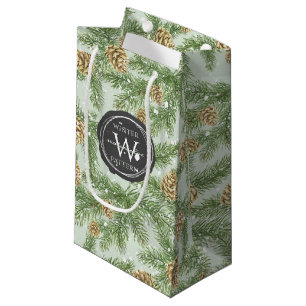 Pine Branches & Pine Cones Watercolor Pattern Small Gift Bag