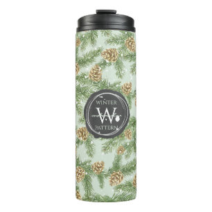 Pine Branches & Pine Cones Watercolor Pattern Thermal Tumbler