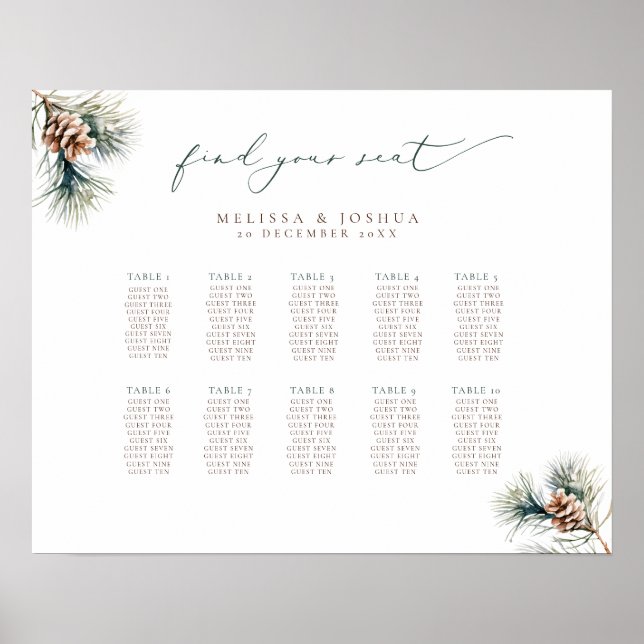 Pine Branches Winter Wedding Seating Plan  Poster (Front)