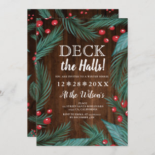 Pine Christmas mistletoe wood deck the halls Invitation
