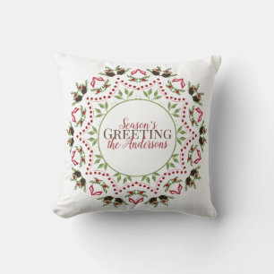 Pine cone and berries Mandala holiday throw pillow