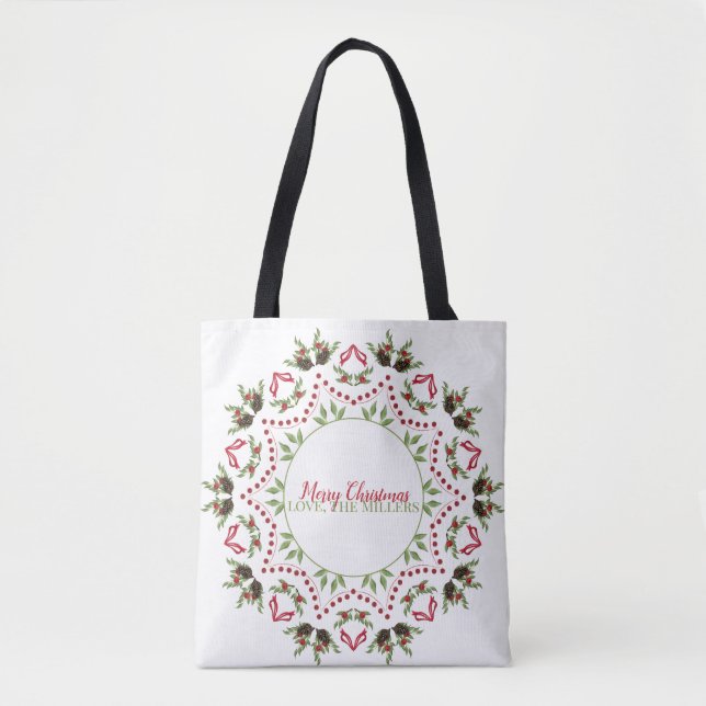 Pine cone and berries Mandala tote bag with text (Front)