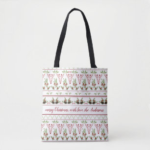 Pine cone and berries tote bag with text