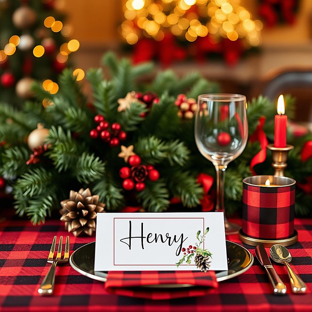 Pine cone and holly Christmas Place Card (Creator Uploaded)