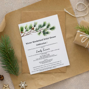 Pine Cone Branch Christmas themed Bridal Shower Invitation