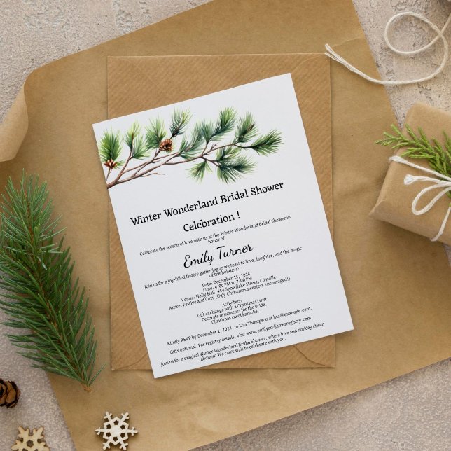 Pine Cone Branch Christmas themed Bridal Shower Invitation (Creator Uploaded)