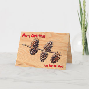 Pine Cone Branch On Wood Card
