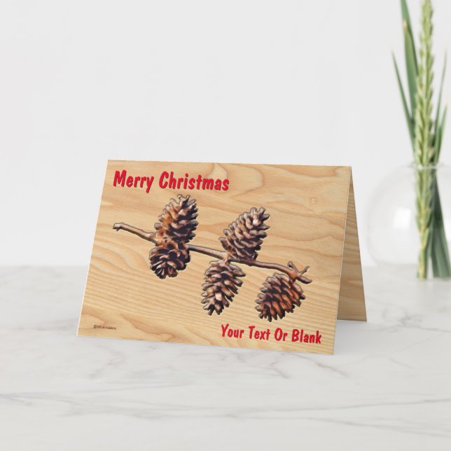 Pine Cone Branch On Wood Card (Front)