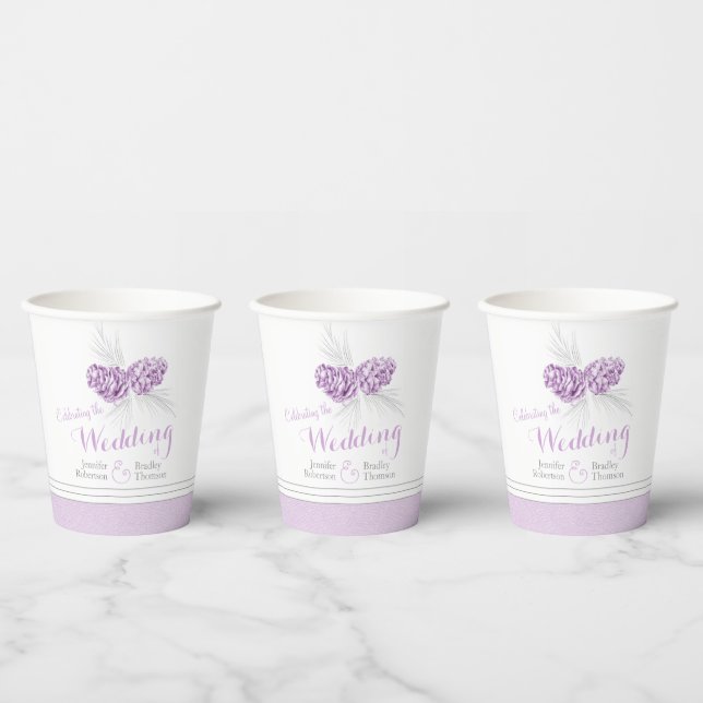 Pine cone drawing purple winter wedding custom paper cups (Multi)