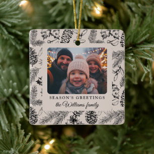 Pine Cone Holiday Photo Festive Ceramic Ornament