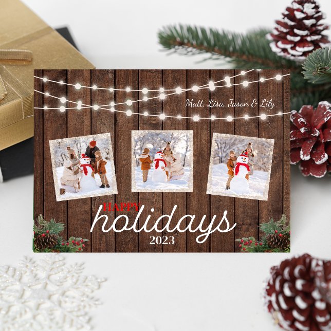 Pine cone Holly Lights Happy Holidays Card (Creator Uploaded)