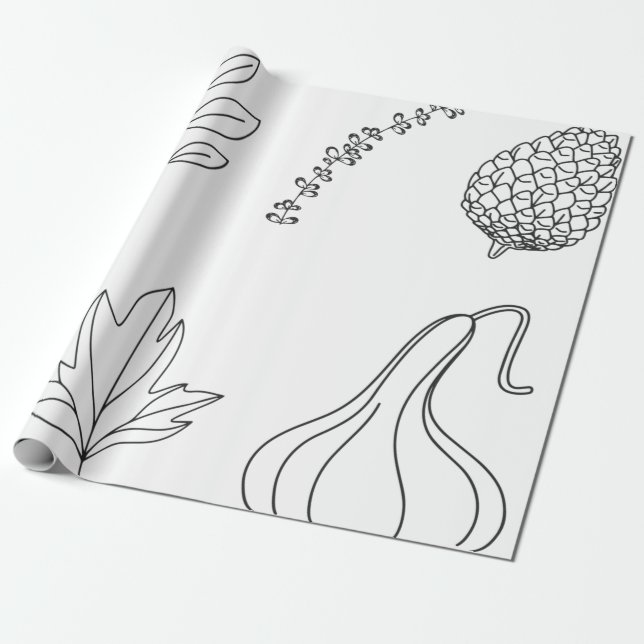 Pine cone leaf branch squash wrapping paper (Unrolled)